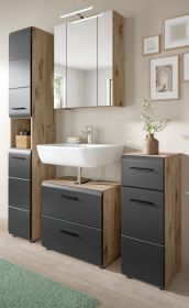 Badmbel Set 4-teilig Cover in schwarz matt und Nox Eiche Badkombination 150 x 185 cm