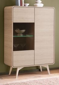 Vitrine Elverum in Eiche natur Highboard skandinavisch 90 x 130 cm, mit Push-to-Open