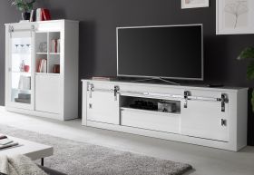 Wohnwand Miami in wei Hochglanz Wohnkombination 2-teilig 349 x 153 cm, Soft-Close