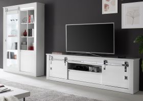 Wohnwand Miami in wei Hochglanz Wohnkombination 2-teilig 349 x 201 cm, Soft-Close