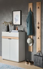 Garderobe Set 3-teilig Janko in grau und Evoke Eiche 135 x 194 cm, Soft-Close