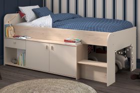 Parisot Hochbett Cache in Kaschmir und Jackson Eiche Stauraumbett 90 x 200 cm