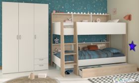 Parisot Kinder- und Jugendzimmer Shelter in wei� und Eiche Set 2-teilig mit Hochbett und Kleiderschrank