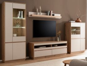 Wohnwand Kiruma in Kaschmir und Artisan Eiche Wohnkombination 4-teilig 342 cm, Soft-Close