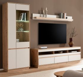 Wohnwand Kiruma in Kaschmir und Artisan Eiche Wohnkombination 3-teilig 292 cm, Soft-Close