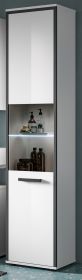Badezimmer Hochschrank Telly in wei� Hochglanz und grau Badschrank 40 x 188 cm