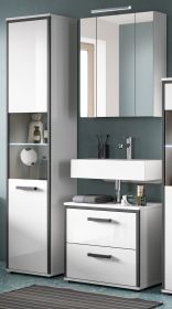 Badm�bel Set 3-teilig Telly in wei� Hochglanz und grau Badkombination 115 x 188 cm