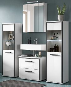 Badm�bel Set 4-teilig Telly in wei� Hochglanz und grau Badkombination 170 x 190 cm