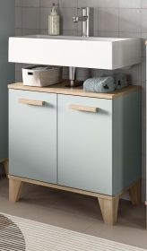 Waschbeckenunterschrank Luna in gr�n und Eiche Badezimmer Unterschrank skandinavisch 60 cm