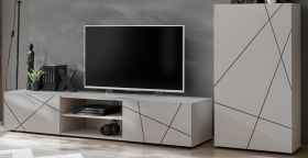 Wohnwand Metrik in Kaschmir und schwarz Schrankwand mit Streifendruck 180 cm, Push-to-Open