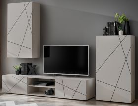 Wohnwand Metrik in Kaschmir und schwarz Schrankwand mit Streifendruck 260 cm, Push-to-Open