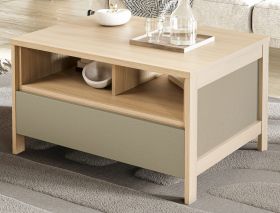 Couchtisch Finnes in Salbei und Eiche Beistelltisch skandinavisch 80 x 60 cm, Soft-Close