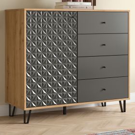 Kommode Relief in grau und Artisan Eiche Sideboard mit 3-D Struktur 110 x 96 cm