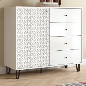 Kommode Relief in wei� Hochglanz Sideboard mit 3-D Struktur 110 x 96 cm
