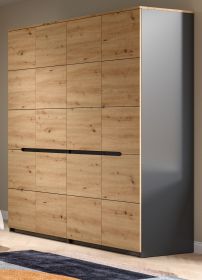 Kleiderschrank Cooper in Artisan Eiche und grau Dreht�renschrank 4-t�rig 180 cm, Soft-Close