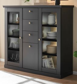 Highboard Filmore in Schwarz matt und Eiche Landhaus 129 x 117 cm, Soft-Close