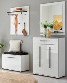 Garderobe Set 5-teilig Design-D in wei� Hochglanz 170 x 200 cm, Soft-Close