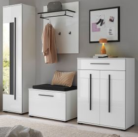 Garderobe Set 5-teilig Design-D in wei� Hochglanz 230 x 200 cm