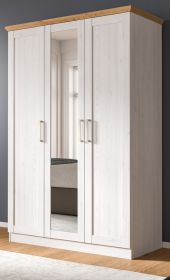 Kleiderschrank mit Spiegel Marina in wei� L�rche und Eiche Artisan Landhaus Dreht�renschrank 3-t�rig 124 x 185 cm