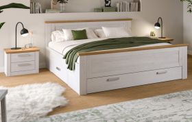 Schlafzimmer Mirano in wei� L�rche und Eiche Artisan Landhaus Set mit Bett Liegefl�che 180 x 200 cm und 2x Nachttisch