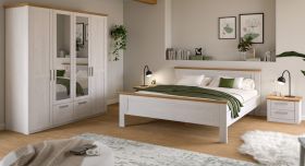 Schlafzimmer Mirano in wei� L�rche und Eiche Artisan Landhaus Set 4-teilig Liegefl�che 180 x 200 cm