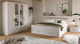 Schlafzimmer Mirano in wei� L�rche und Eiche Artisan Landhaus Set 3-teilig Liegefl�che 180 x 200 cm