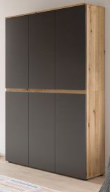 Mehrzweckschrank Assino in Grau und Eiche 105 x 175 cm, 14 Einlegeb�den und Kleiderstange