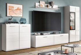 Wohnwand Cover in wei� Hochglanz 4-teilig 330 x 160 cm