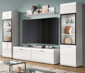 Wohnwand Cover in wei� Hochglanz 4-teilig 280 x 160 cm