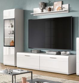 Wohnwand Cover in wei� Hochglanz 3-teilig 220 x 160 cm