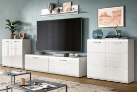 Wohnwand Cover in wei� Hochglanz 4-teilig 350 x 160 cm