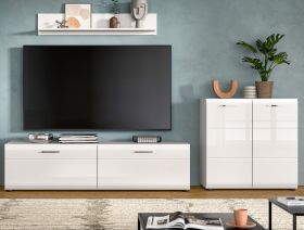 Wohnwand Cover in wei� Hochglanz 3-teilig 255 x 160 cm