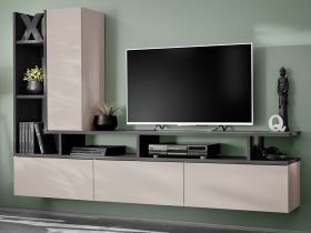 Wohnwand Hero in Graphit Eiche und Kaschmir Schrankwand h�ngend 210 cm, Push-to-Open