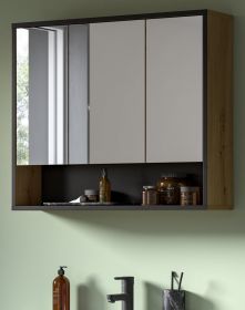 Badezimmer Spiegelschrank Scana in Artisan Eiche und schwarz Badschrank 3-t�rig 80 cm, Soft-Close