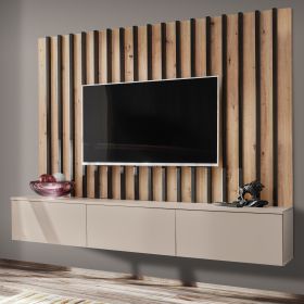 TV-Lowboard Set Pearl in Kaschmir und Artisan Eiche TV Unterteil mit Akustikpaneele 180 cm, Push-to-Open