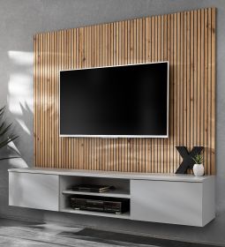 TV-Lowboard Set iLike in hellgrau und Artisan Eiche TV Unterteil mit Akustikpaneele 160 cm, Push-to-Open