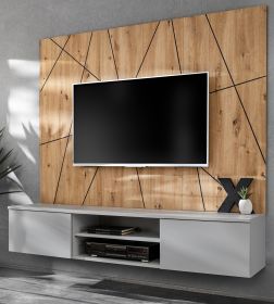 TV-Lowboard Set iLike in hellgrau und Artisan Eiche TV Unterteil mit Akustikpaneel 160 cm, Push-to-Open