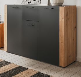 Sideboard Kampen in grau und Artisan Eiche 126 x 85 cm