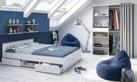 Parisot Kinder- und Jugendzimmer Mega13 in wei� Komplett-Set 2-teilig mit Stauraumbett und Kleiderschrank