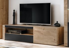 TV-Lowboard Heron in Ribbeck Eiche und schwarz TV Unterteil mit gefr�sten Rillen 160 x 42 cm