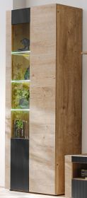 Vitrine Heron in Ribbeck Eiche und schwarz Vitrinenschrank mit gefr�sten Rillen inkl. LED