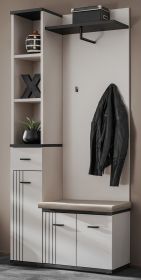Garderobe Set Vektor in Kaschmir und schwarz Kompaktgarderobe 3-teilig mit Streifenmuster 90 x 203 cm