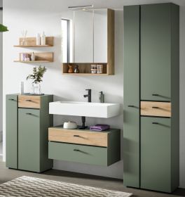 Badm�bel Set Matteo in gr�n und Evoke Eiche Badkombination 207 x 191 cm