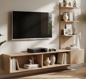 TV-Lowboard Set Sense in Cremona Eiche 180 cm, Flat-TV Unterschrank mit Streifenmuster h�ngend