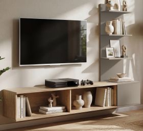 TV-Lowboard Set Sense in Cremona Eiche und Lehm-Grau 180 cm, Flat-TV Unterschrank h�ngend