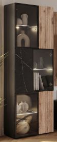 Vitrine Starlet in schwarz, Vicking Eiche und Marmor schwarz Vitrinenschrank inkl. LED 60 x 182 cm, Push-To-Open
