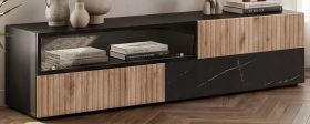 TV-Lowboard Starlet in schwarz, Vicking Eiche und Marmor schwarz TV-M�bel 160 x 42 cm, Push-To-Open