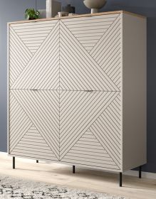 Highboard Bente in Kaschmir und Evoke Eiche, 4-t�rige Kommode 124 x 135 cm