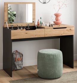 Schminktisch Cooper in Artisan Eiche und grau Kosmetiktisch mit Spiegel 115 cm, Soft-Close