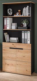 Aktenschrank Cooper in Artisan Eiche und Grau, B�roschrank 80 x 190 cm mit Soft-Close